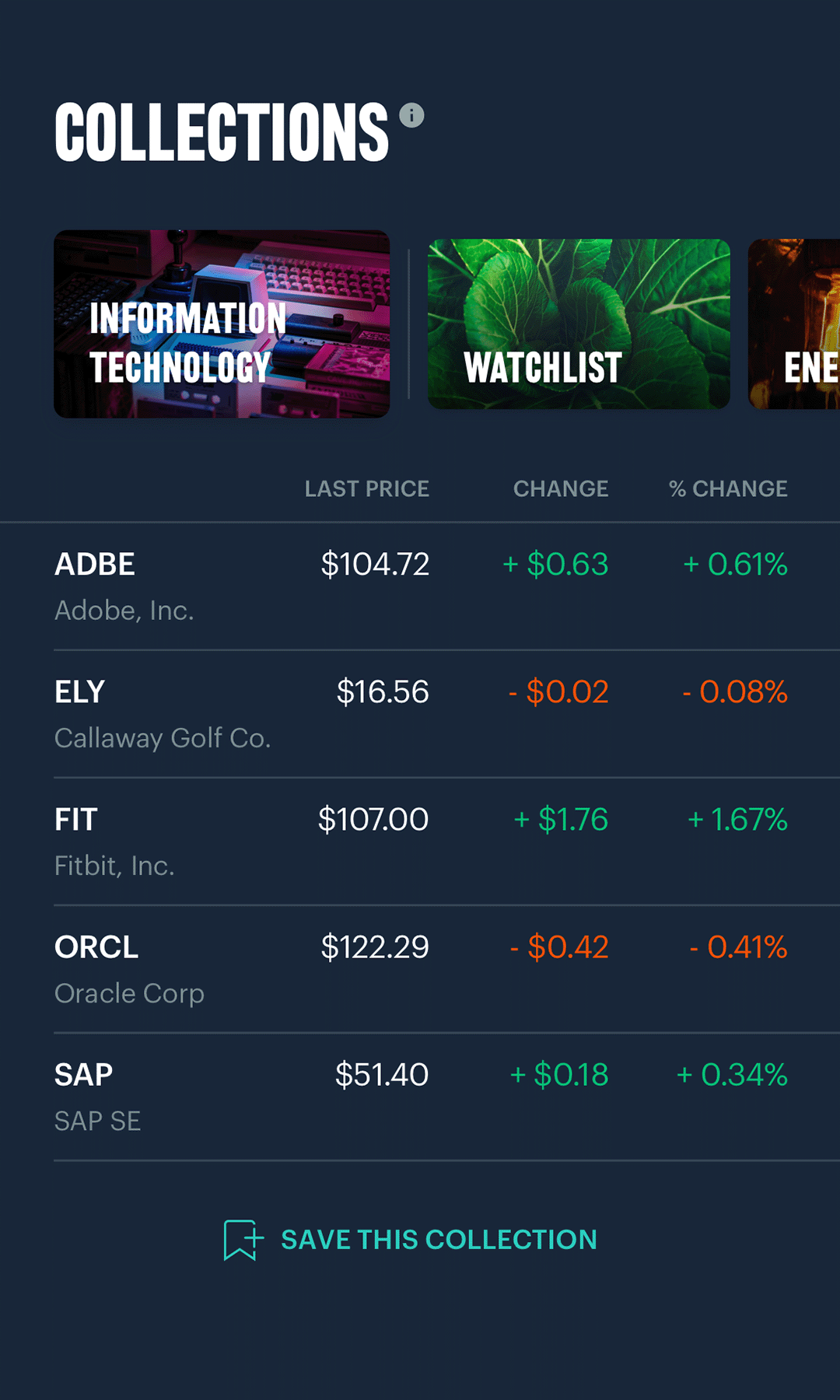Screenshot of Collections